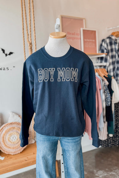 Boy Mom Embroidery Sweatshirt