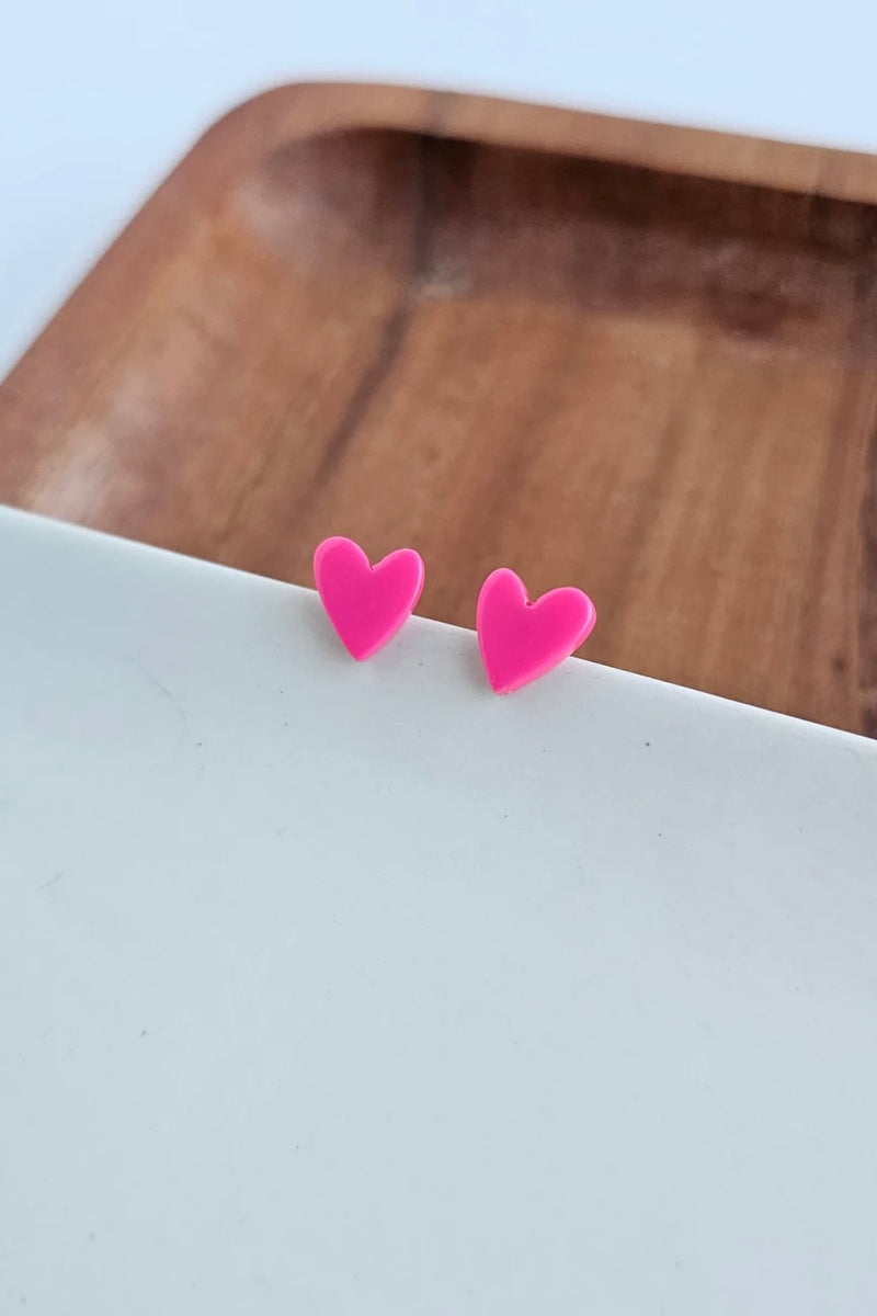 HAND DRAWN HEART STUDS HOT PINK