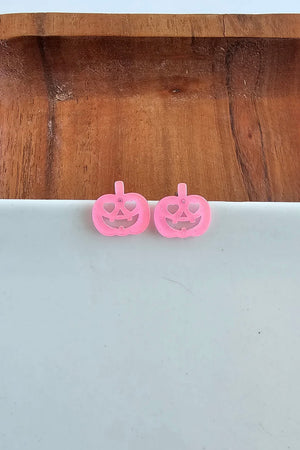 JACK O' LANTERN STUDS HALLOWEEN EARRINGS PINK GLITTER