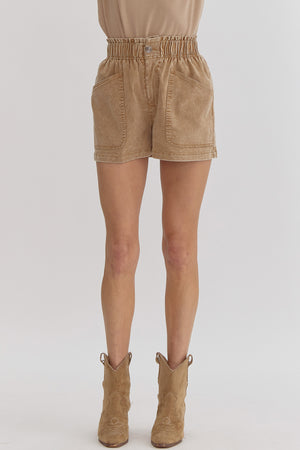 THAT'S JUST WHAT I'LL BE HIGH WAISTED SHORTS CAMEL