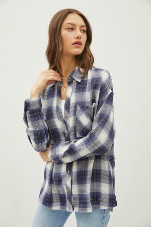 SMELLS LIKE TEEN SPIRIT FLANNEL SHIRT BLUE