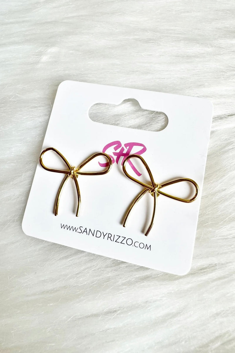 GOLD RIBBON BOW STUD EARRINGS