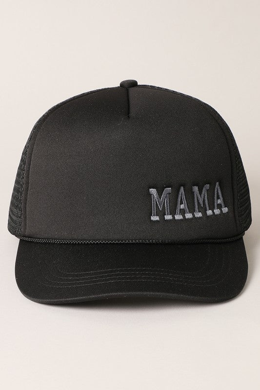 MAMA EMBROIDERED FOAM TRUCKER HAT BLACK