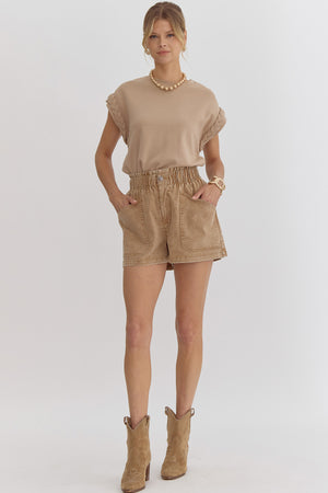 THAT'S JUST WHAT I'LL BE HIGH WAISTED SHORTS CAMEL