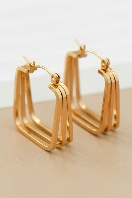 18K WATERPROOF NON-TARNISH SQUARE HOOP EARRINGS