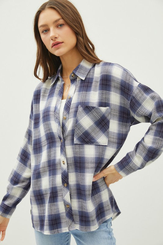 SMELLS LIKE TEEN SPIRIT FLANNEL SHIRT BLUE