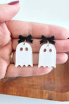 BOW GHOST HALLOWEEN EARRINGS WHITE GLITTER