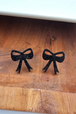 BOW STUDS BLACK GLITTER