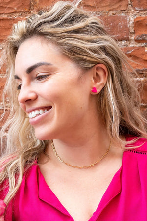 HAND DRAWN HEART STUDS HOT PINK