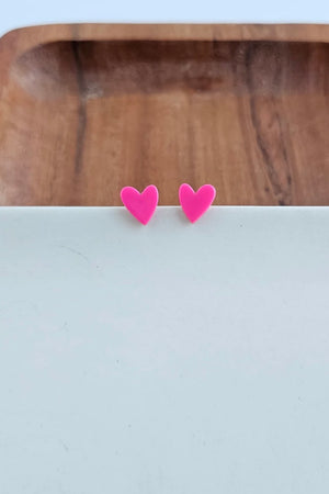 HAND DRAWN HEART STUDS HOT PINK