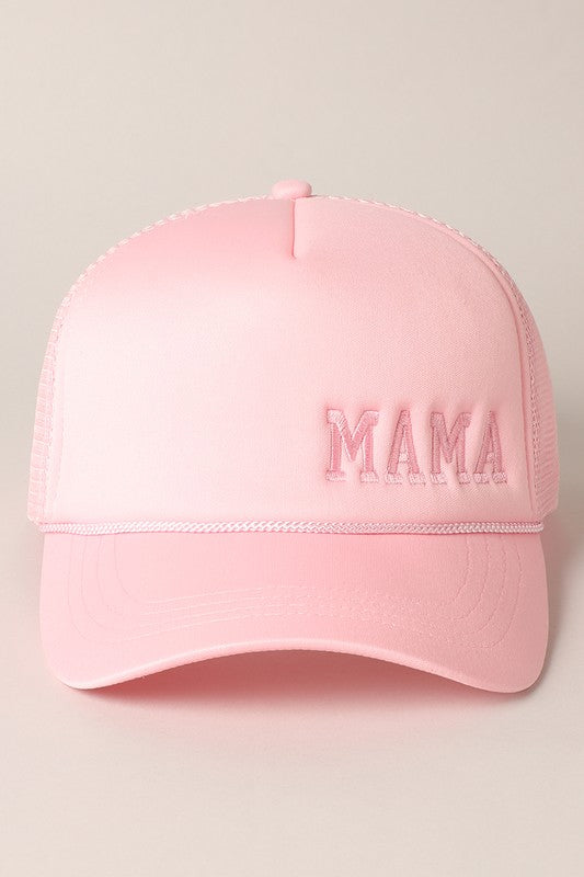 MAMA EMBROIDERED FOAM TRUCKER HAT BABY PINK