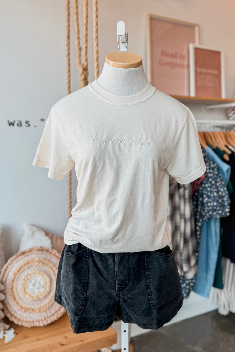 MAMA EMBROIDERY TEE IVORY