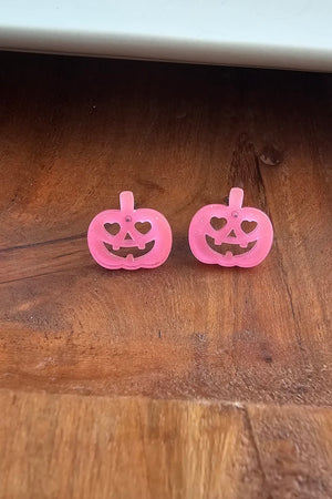 JACK O' LANTERN STUDS HALLOWEEN EARRINGS PINK GLITTER