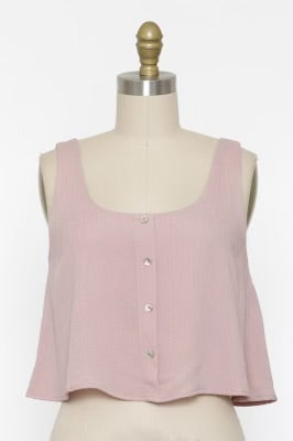 CROP BUTTON TANK DUSTY ROSE