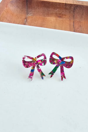 BOW STUDS PINK SPARKLE