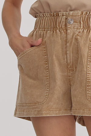 THAT'S JUST WHAT I'LL BE HIGH WAISTED SHORTS CAMEL