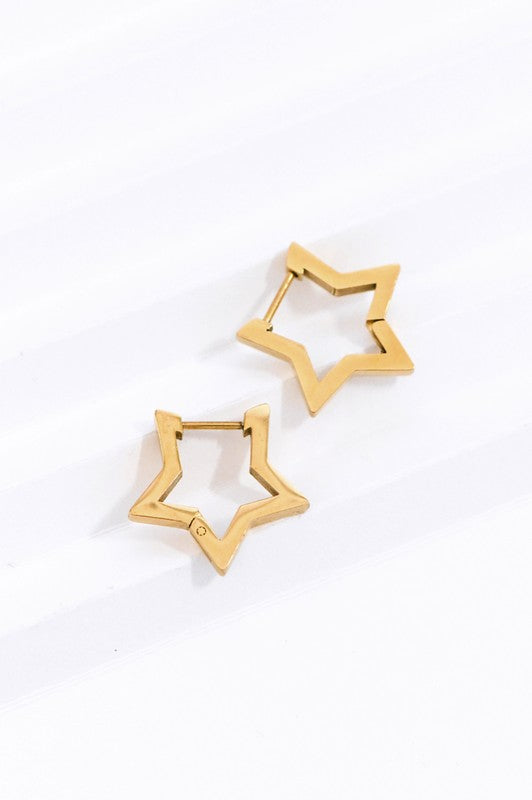 18K WATERPROOF NON-TARNISH STAR HOOP EARRINGS