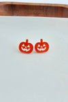 JACK O' LANTERN STUDS HALLOWEEN EARRINGS ORANGE GLITTER