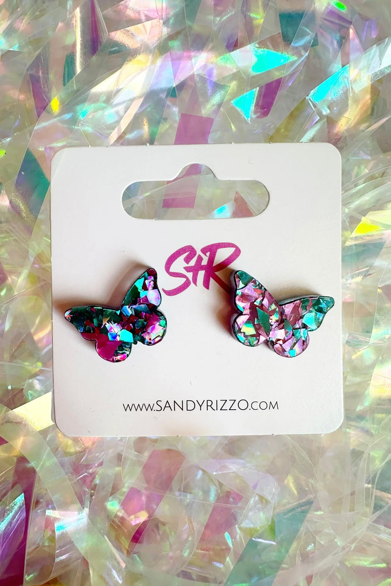 TURQUOISE AND PURPLE BUTTERFLY STUD EARRINGS