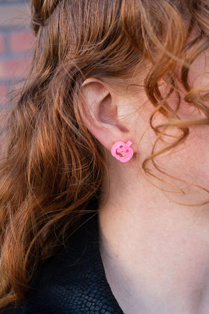 JACK O' LANTERN STUDS HALLOWEEN EARRINGS PINK GLITTER