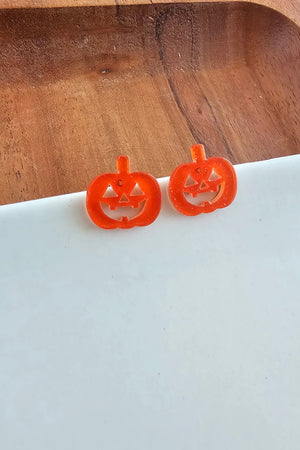 JACK O' LANTERN STUDS HALLOWEEN EARRINGS ORANGE GLITTER