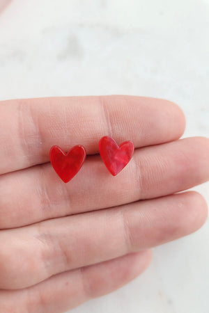 HAND DRAWN HEART STUDS RED