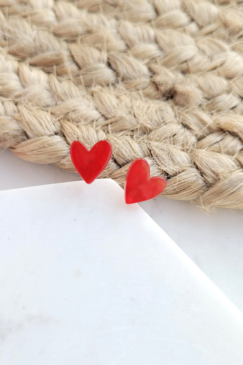 HAND DRAWN HEART STUDS RED